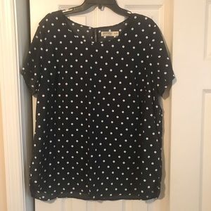 Navy blue and white polka dot top
